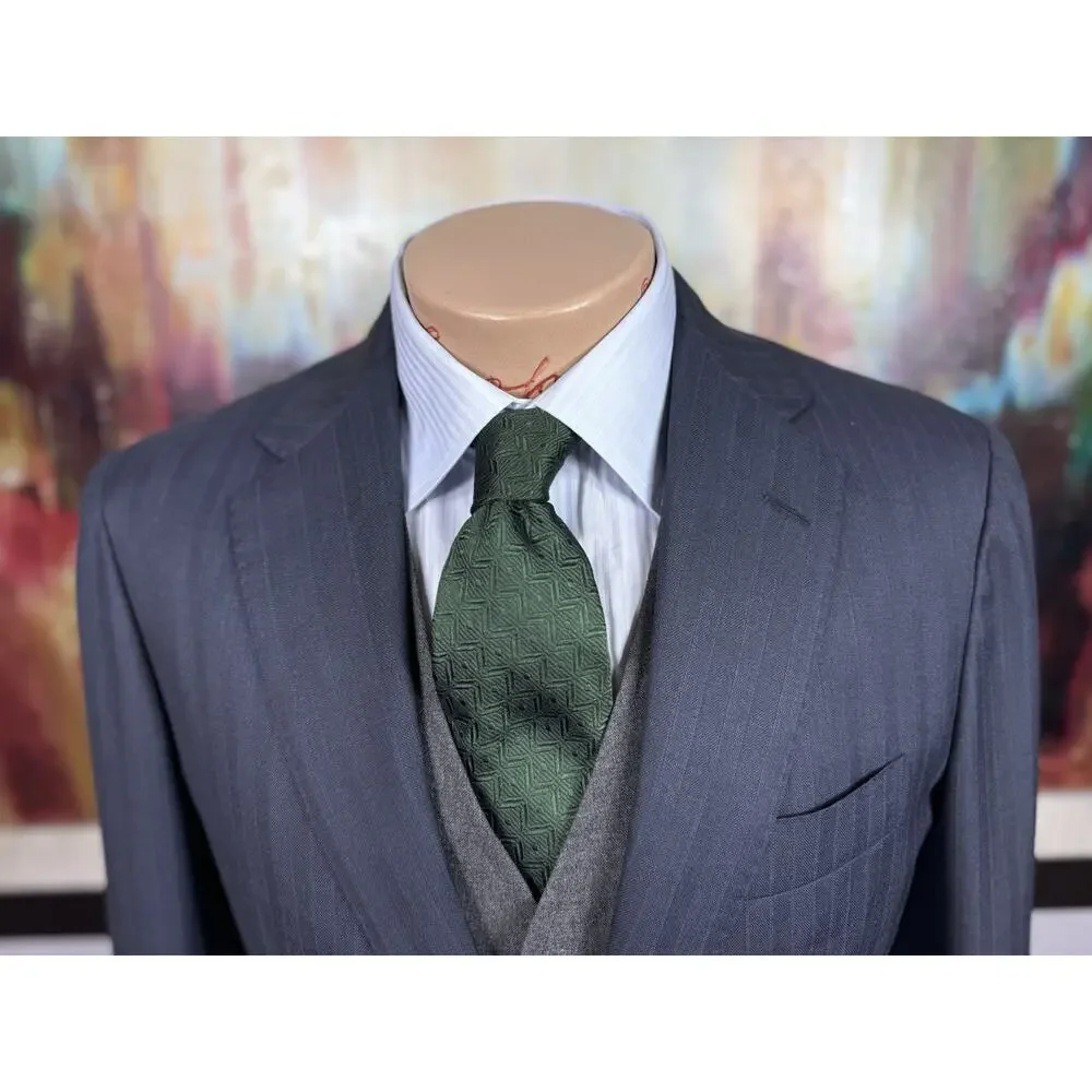 SARTORIO NAPOLI by KITON Italy 40R Blue Herringbone Stripe Wool Blazer 50IT Slim